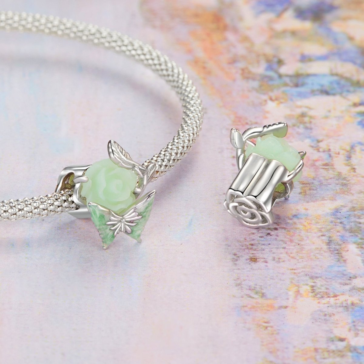 Liora Atelier Green Butterfly & Rose Charm