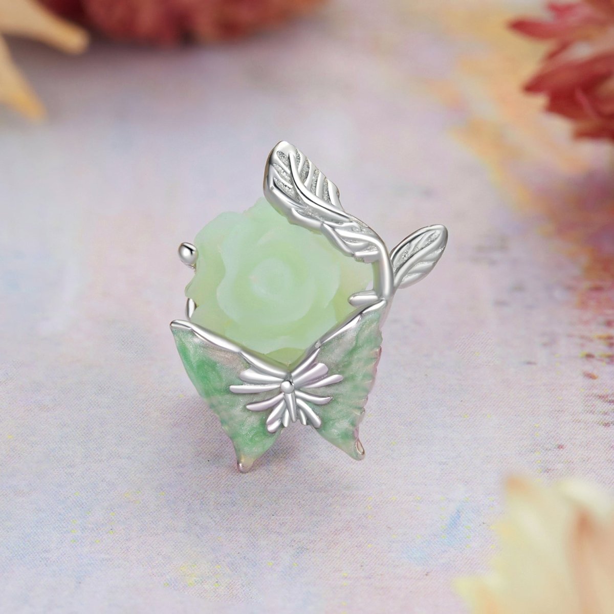 Liora Atelier Green Butterfly & Rose Charm