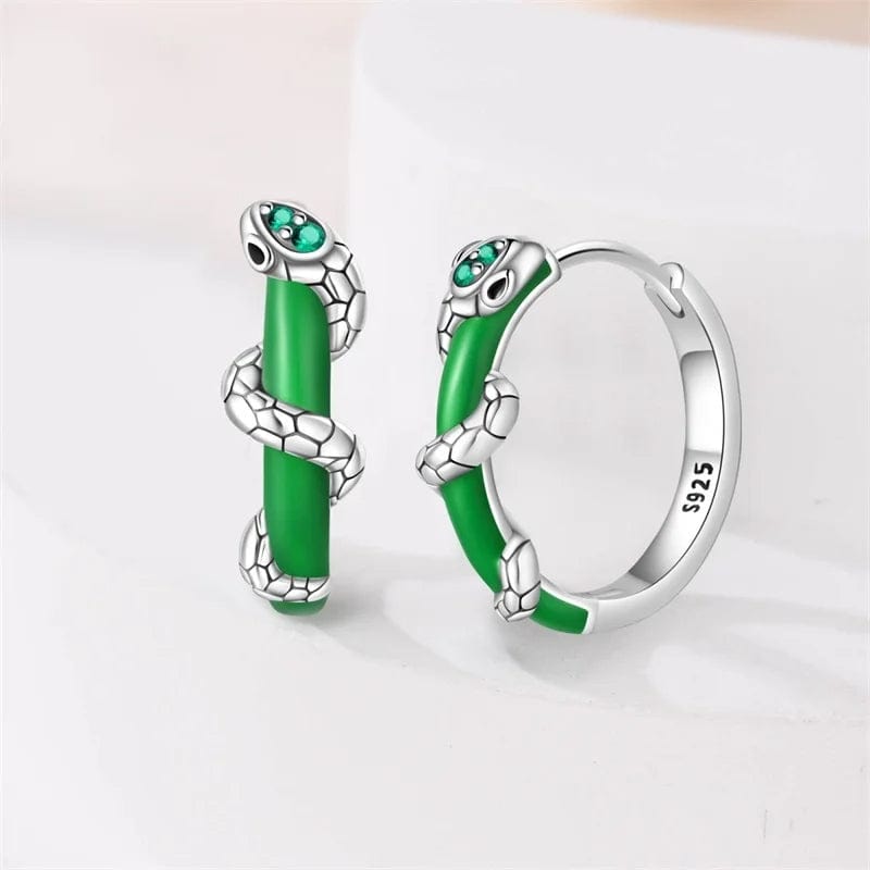 Liora Atelier Green Enamel Snake Hoop Earrings