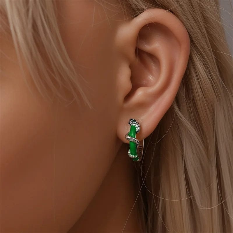 Liora Atelier Green Enamel Snake Hoop Earrings