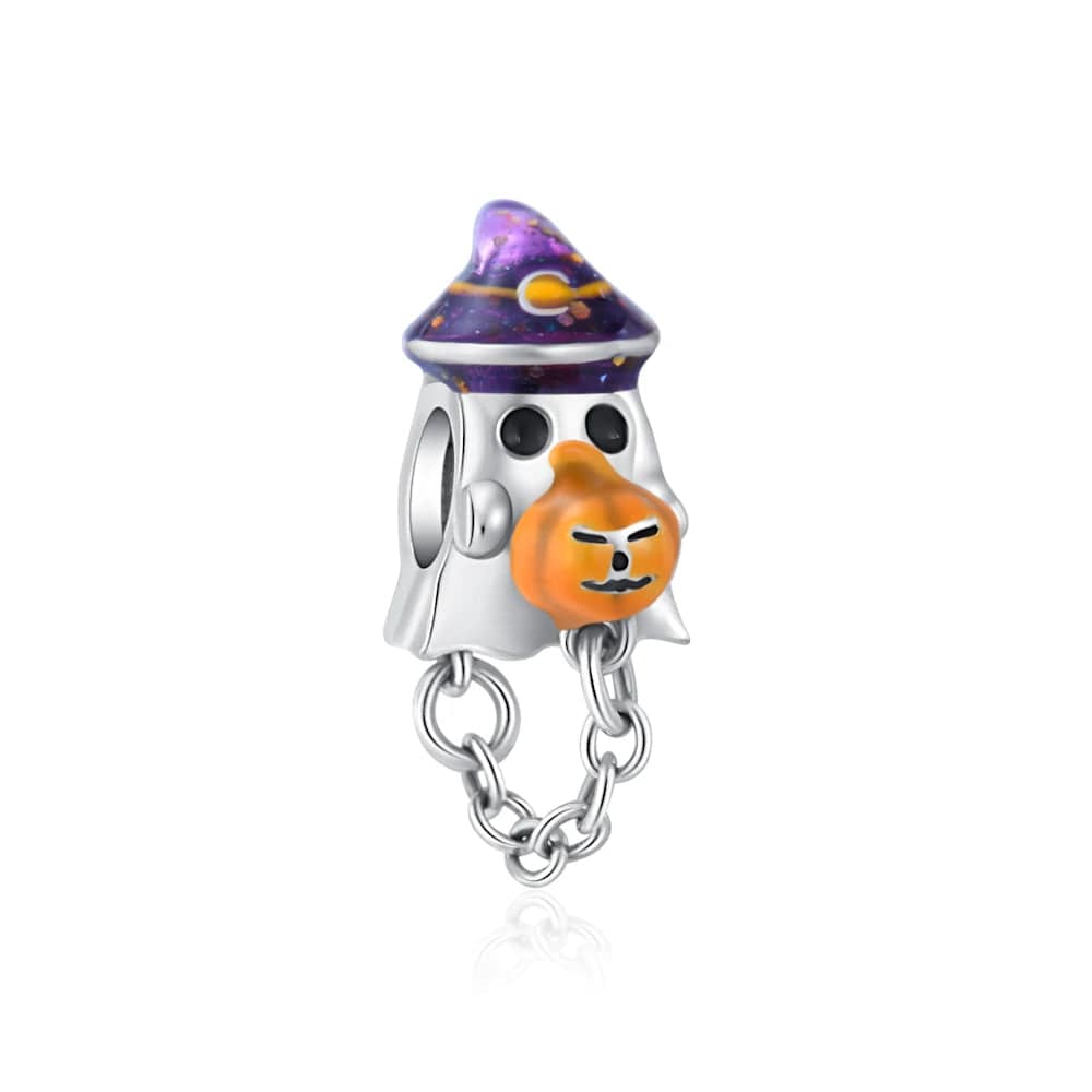Liora Atelier Halloween Ghost with Purple Hat & Hanging Pumpkin Charm