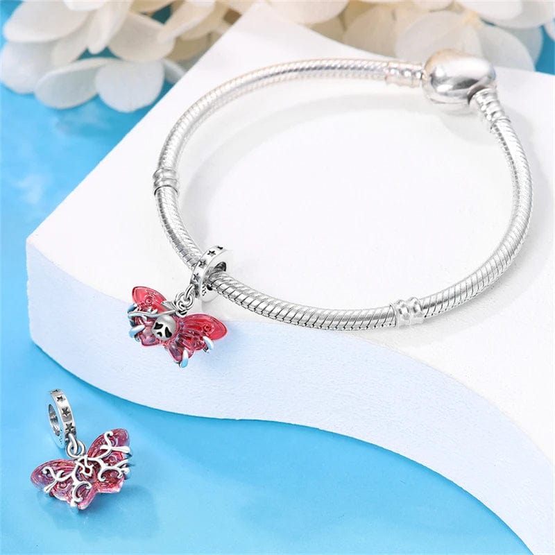 Liora Atelier Halloween Pink Skull Butterfly Dangle Charm