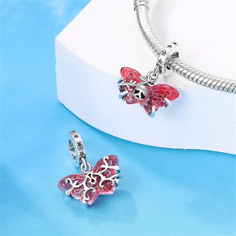 Liora Atelier Halloween Pink Skull Butterfly Dangle Charm