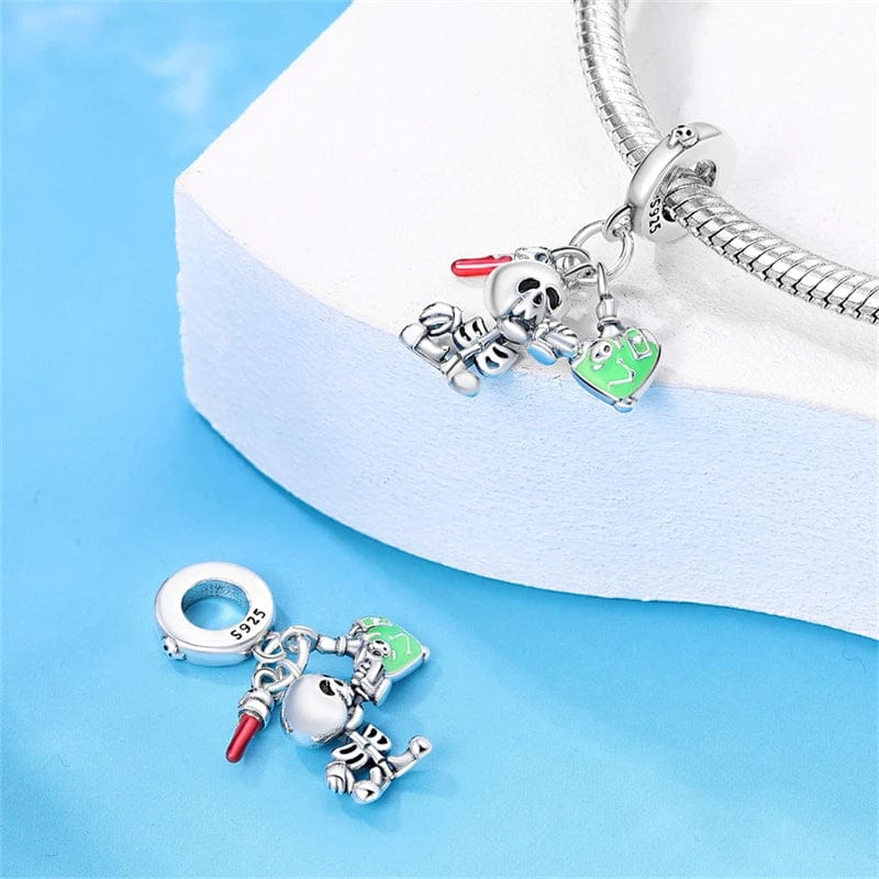 Liora Atelier Halloween Skeleton wih Green Heart Triple Dangle Charm