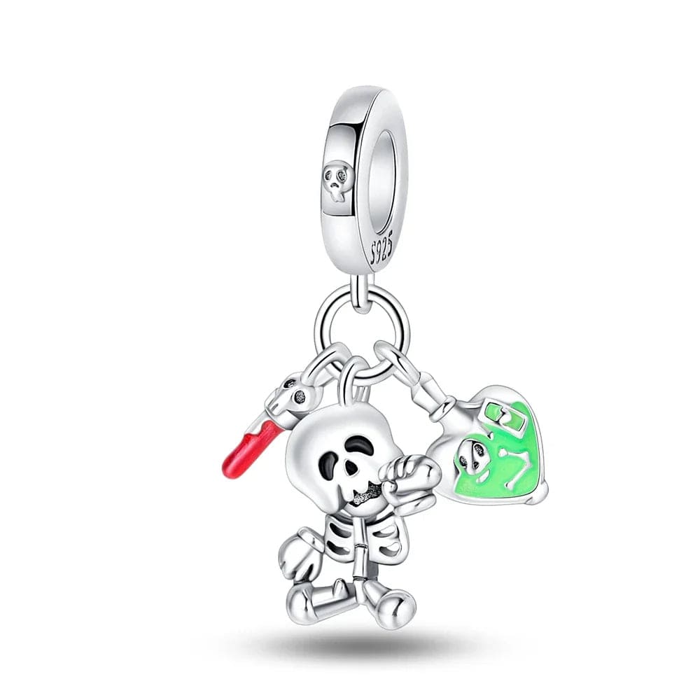 Liora Atelier Halloween Skeleton wih Green Heart Triple Dangle Charm