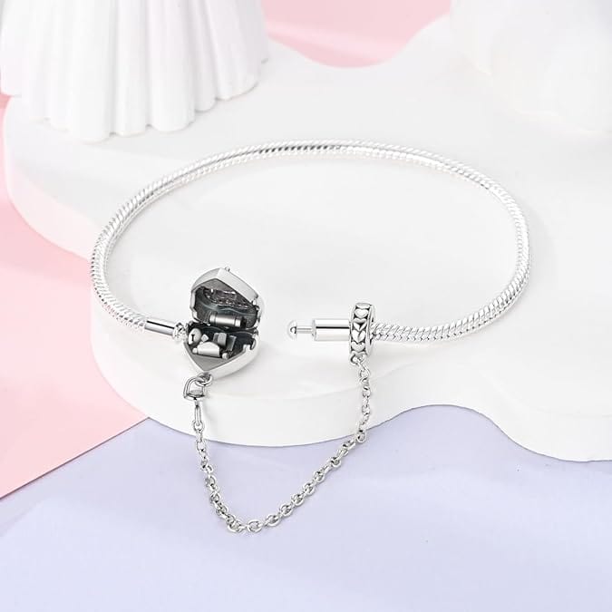 Liora Atelier Heart Charm Bracelet with Pink Crystal and Safety Chain