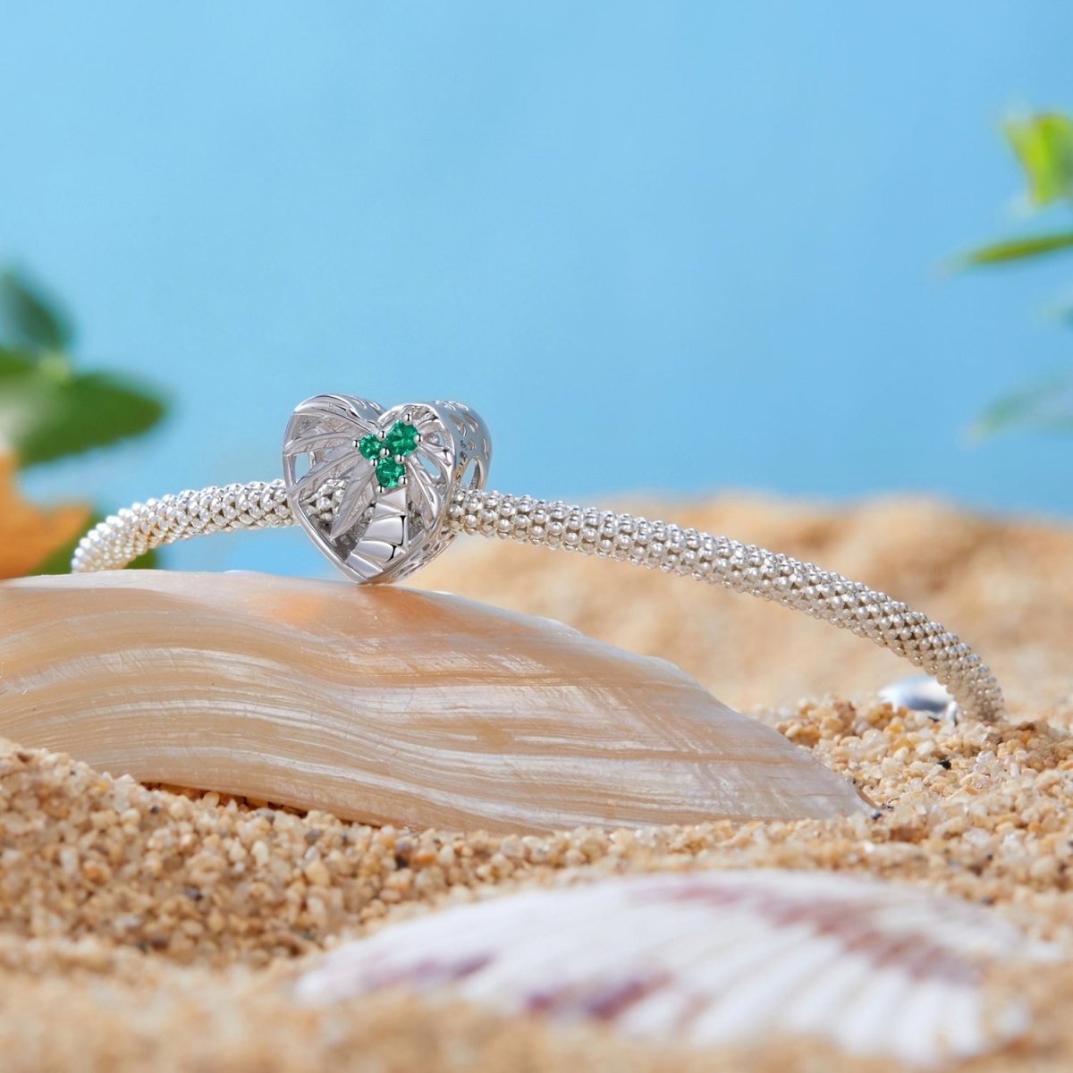 Liora Atelier Heart - Shaped Palm Tree & Green Crystal Charm