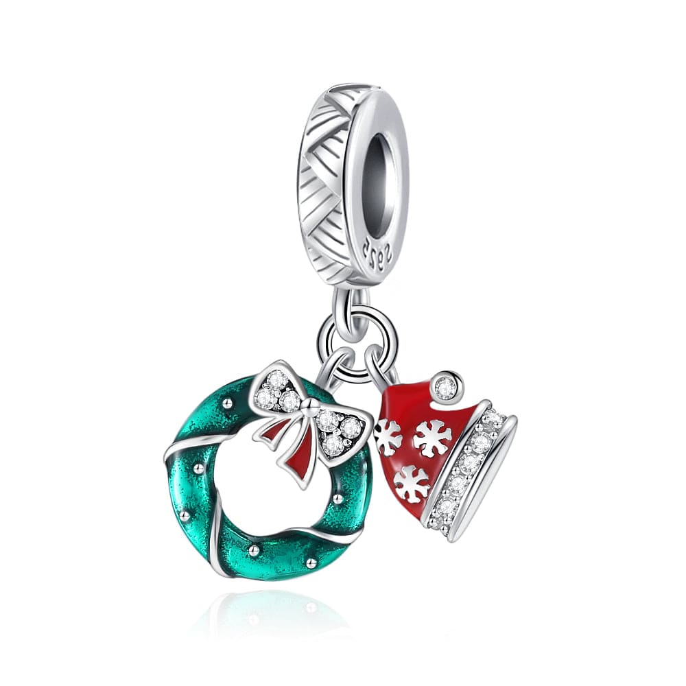 Liora Atelier Holiday Wreath & Santa Hat Double Dangle Charm