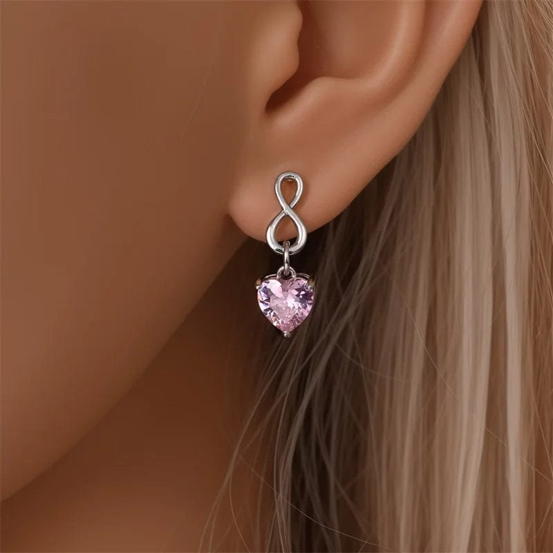 Liora Atelier Infinity Pink Heart Gemstone Drop Earrings