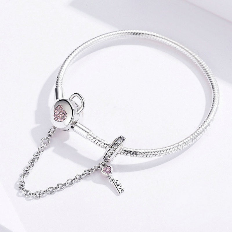 Liora Atelier Lock & Key Pink Heart Safety Chain Charm Bracelet