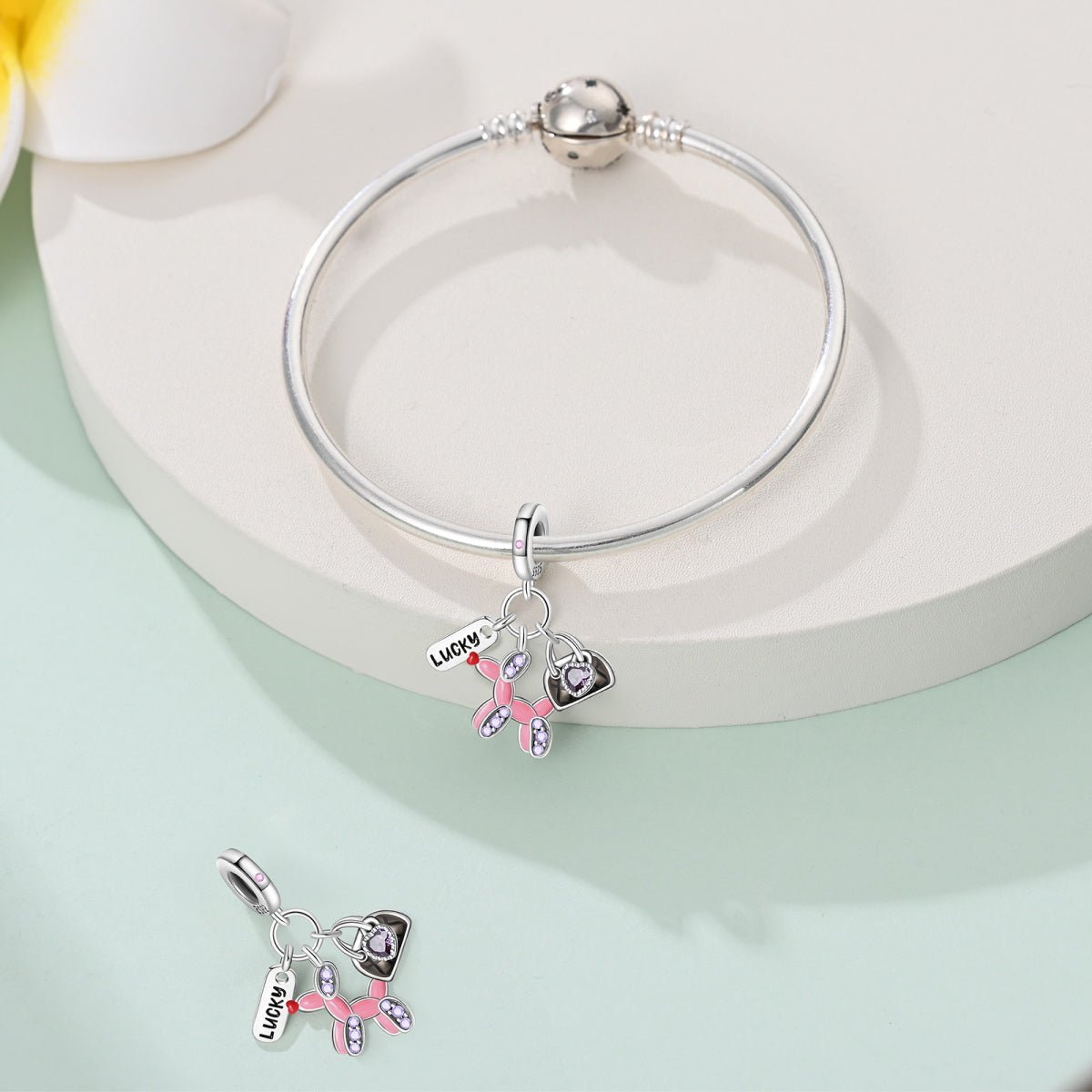 Liora Atelier Lucky Balloon Animal, Heart Bag, & Lucky Tag Triple Dangle Charm