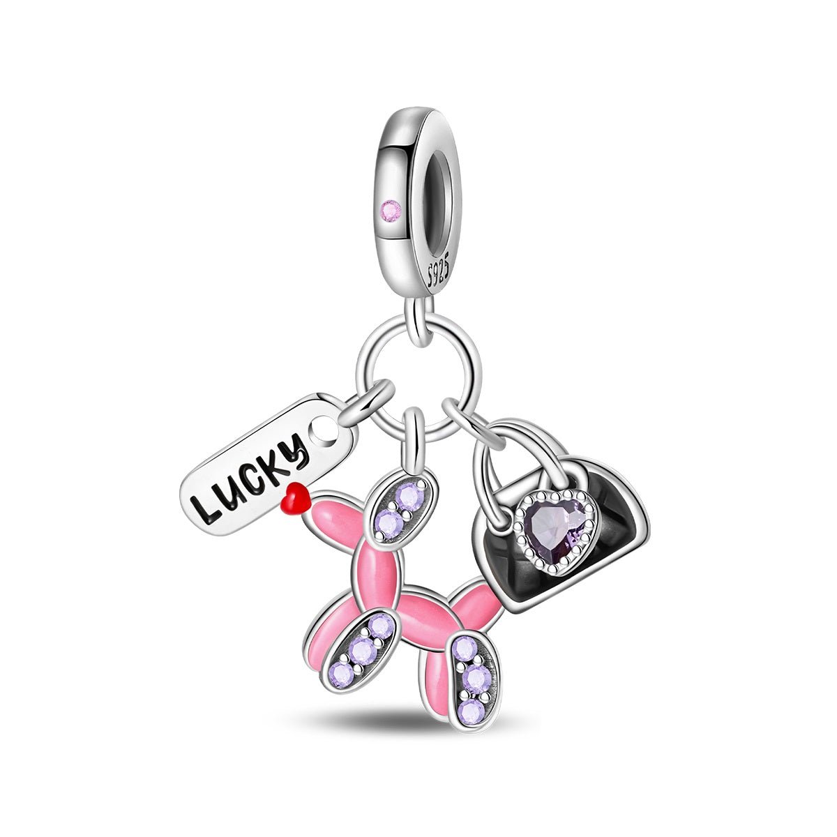 Liora Atelier Lucky Balloon Animal, Heart Bag, & Lucky Tag Triple Dangle Charm