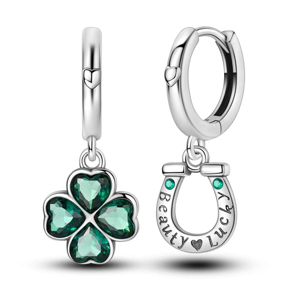 Liora Atelier Lucky Clover & Horseshoe Hoop Earrings with Green Crystals