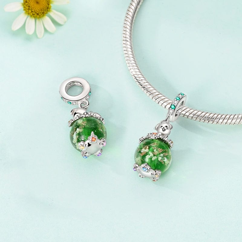 Liora Atelier Luminous Dog with Green Crystal Globe Dangle Charm