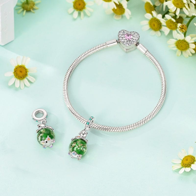 Liora Atelier Luminous Dog with Green Crystal Globe Dangle Charm
