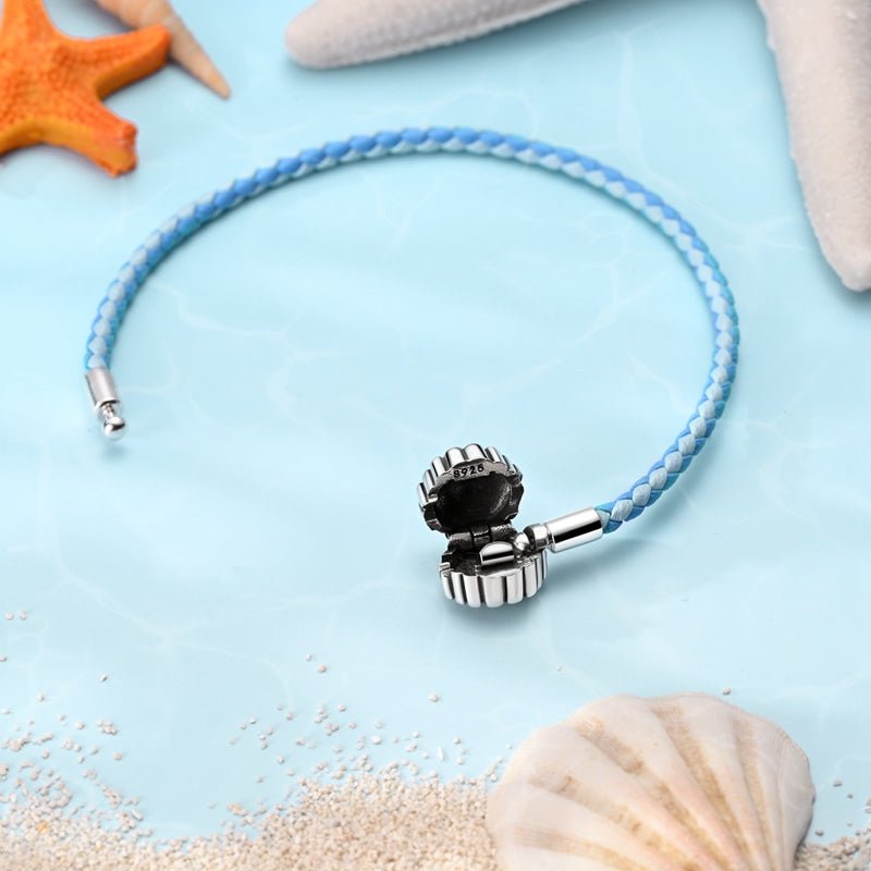 Liora Atelier Ocean Blue Braided Leather Bracelet with Seashell Clasp