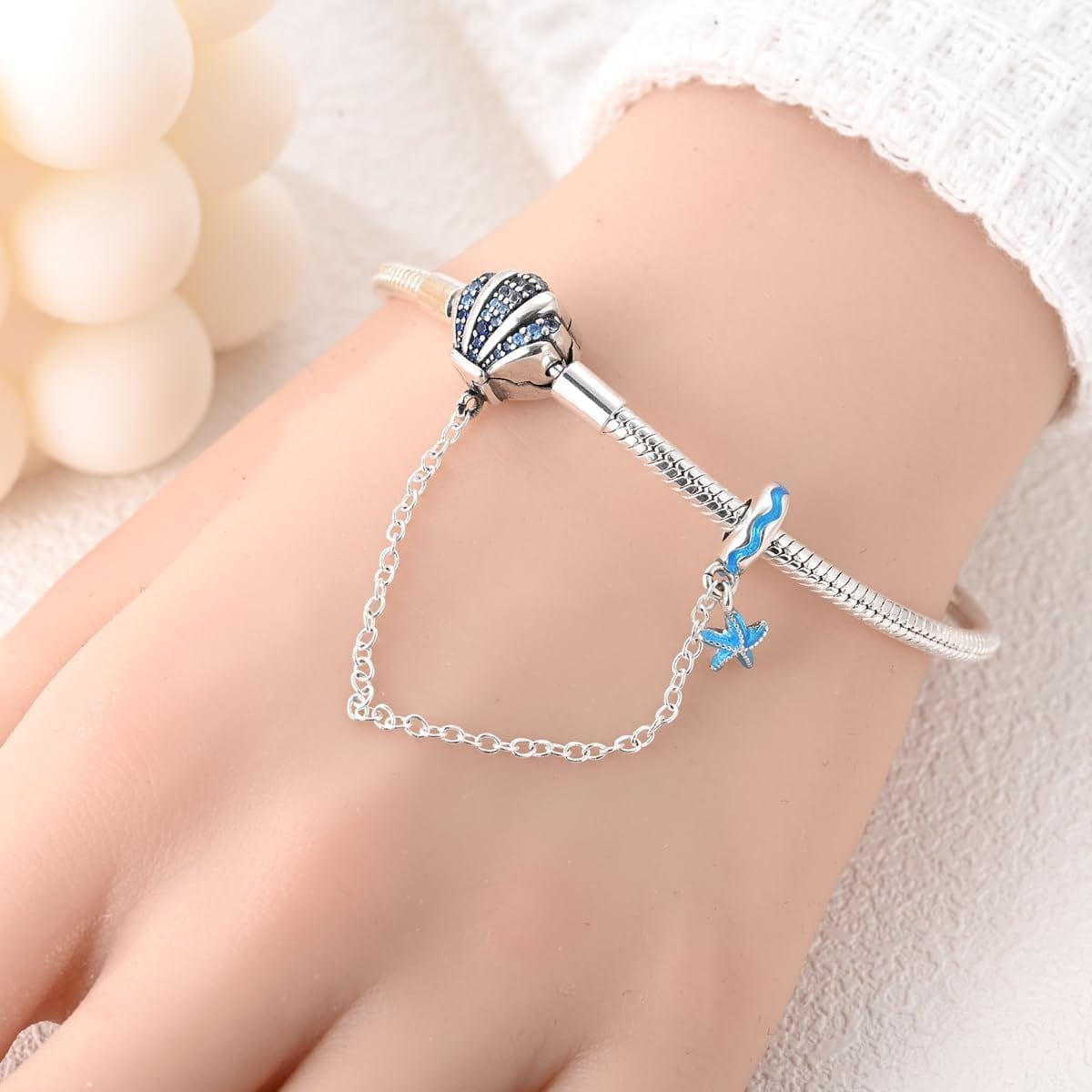 Liora Atelier Ocean - Themed Bracelet with Blue Crystal Seashell and Starfish Charms