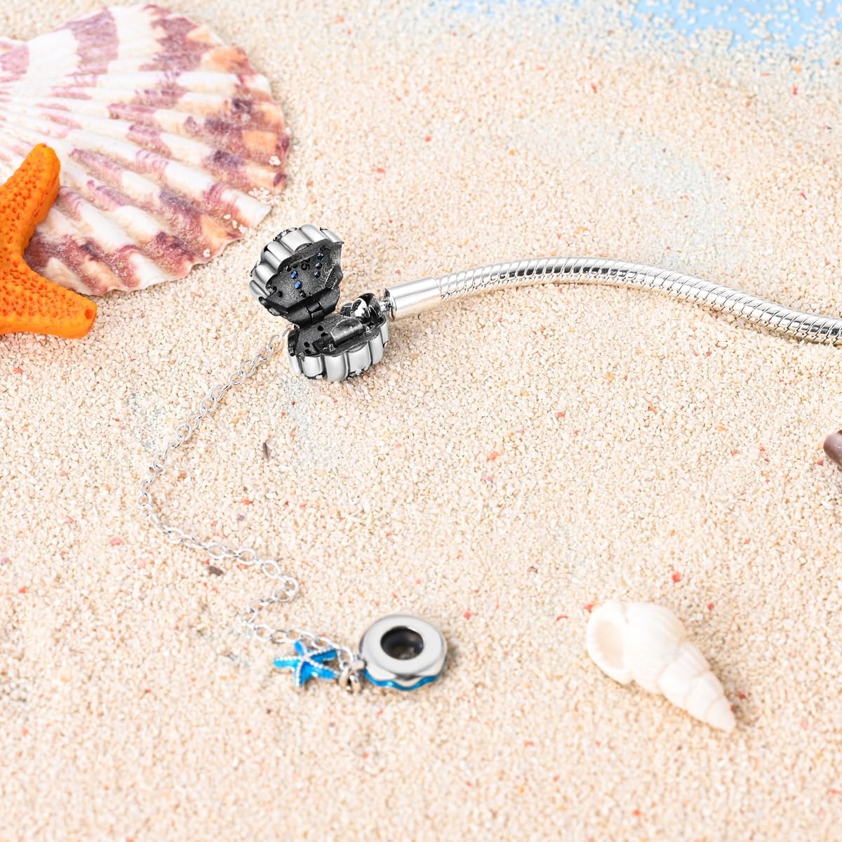 Liora Atelier Ocean - Themed Bracelet with Blue Crystal Seashell and Starfish Charms
