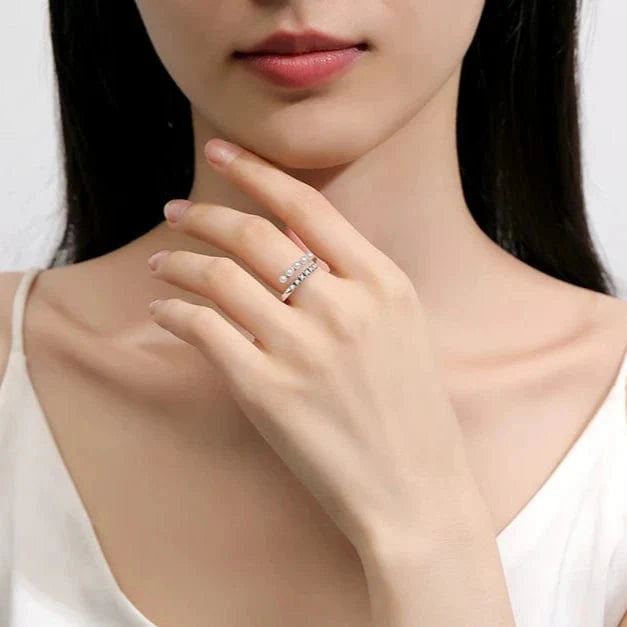 Liora Atelier Pearl & Zircon Stone Adjustable Ring – Dual Row Design