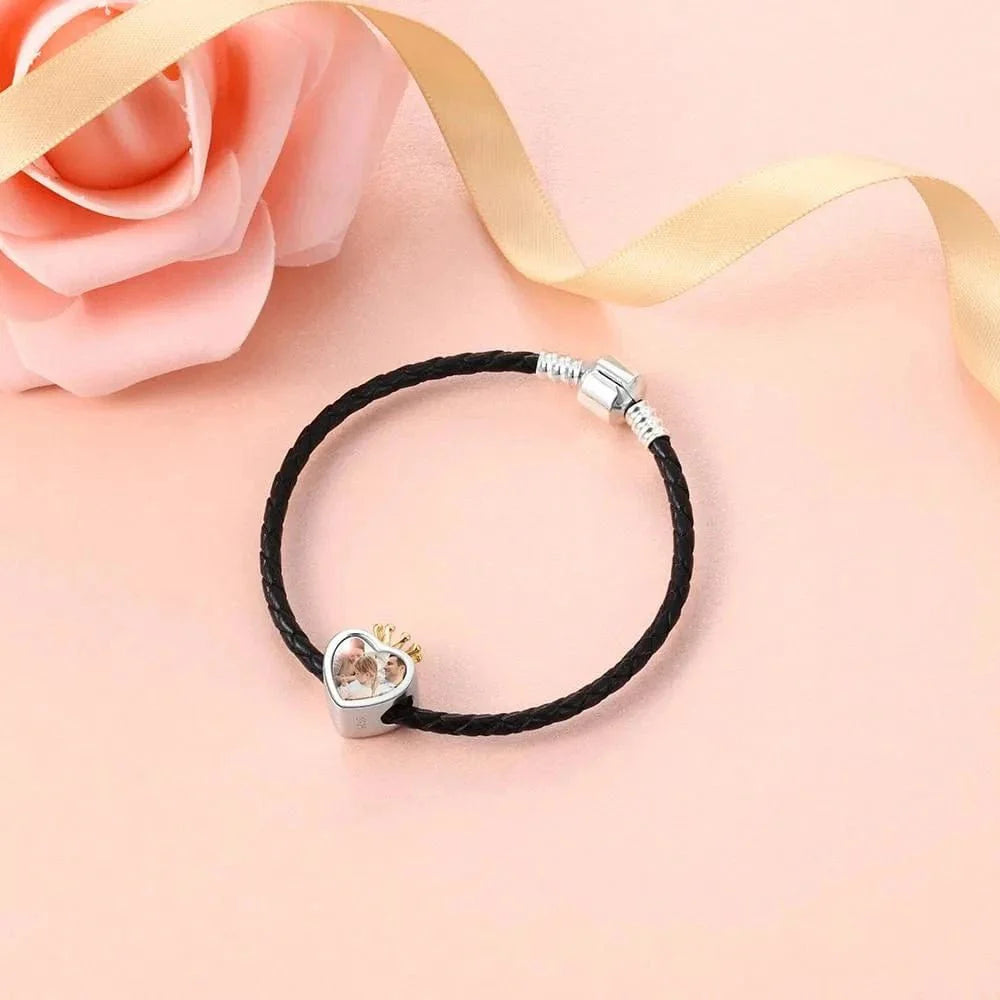 Liora Atelier Personalized Crown Heart Photo & Engraving Charm
