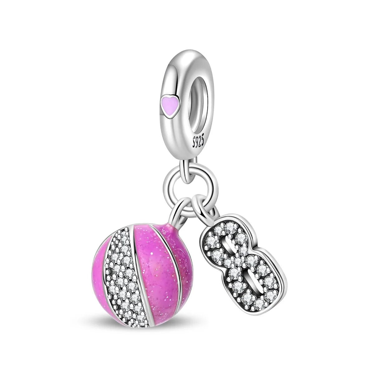 Liora Atelier Pink Basketball & Number 8 Dangle Charm
