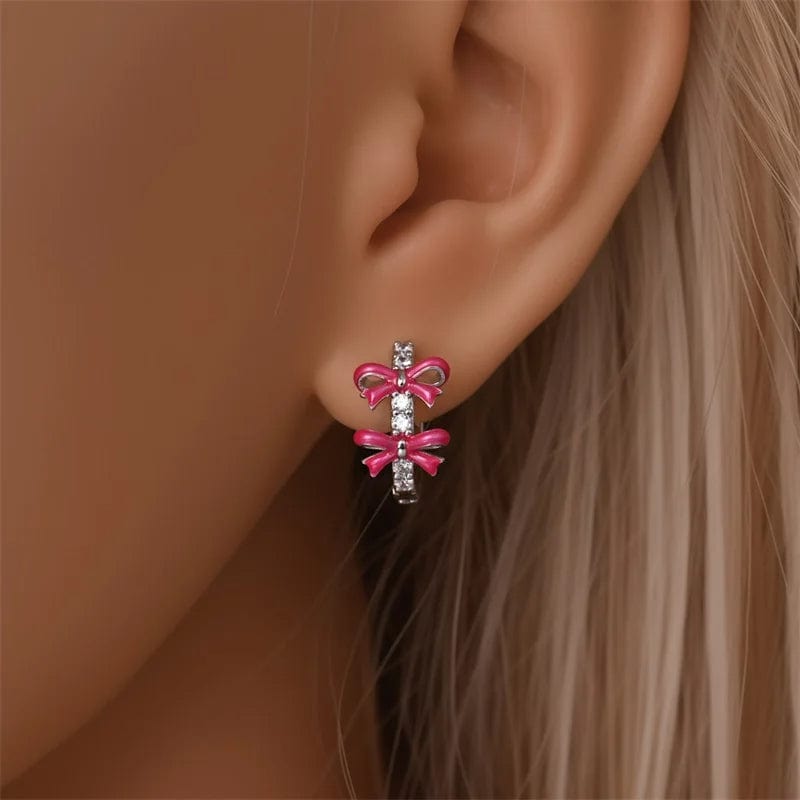 Liora Atelier Pink Bow Hoop Earrings
