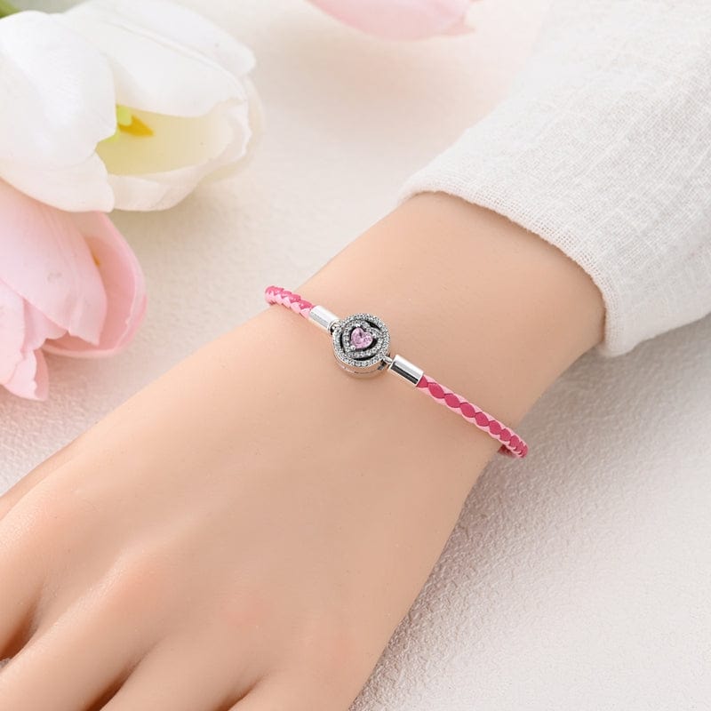 Liora Atelier Pink Braided Leather Bracelet with Heart Clasp
