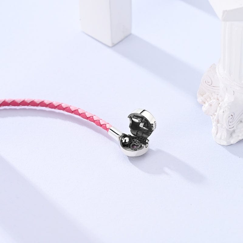 Liora Atelier Pink Braided Leather Bracelet with Heart Clasp