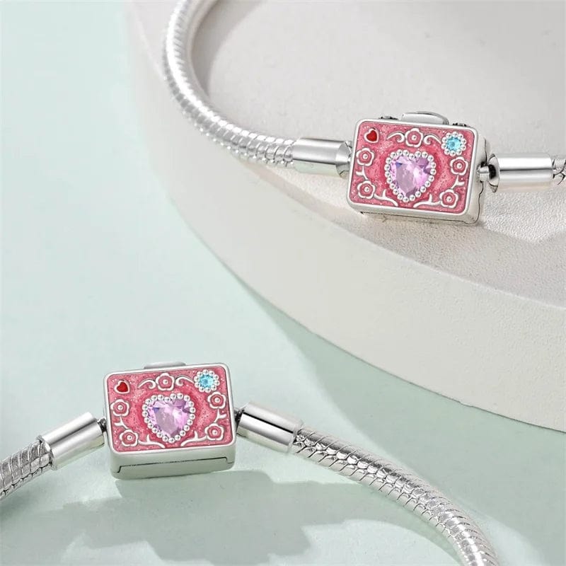 Liora Atelier Pink Camera Crystal Heart Snake Chain Bracelet