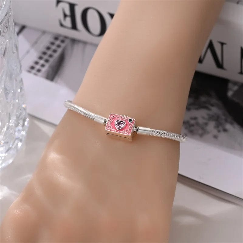 Liora Atelier Pink Camera Crystal Heart Snake Chain Bracelet