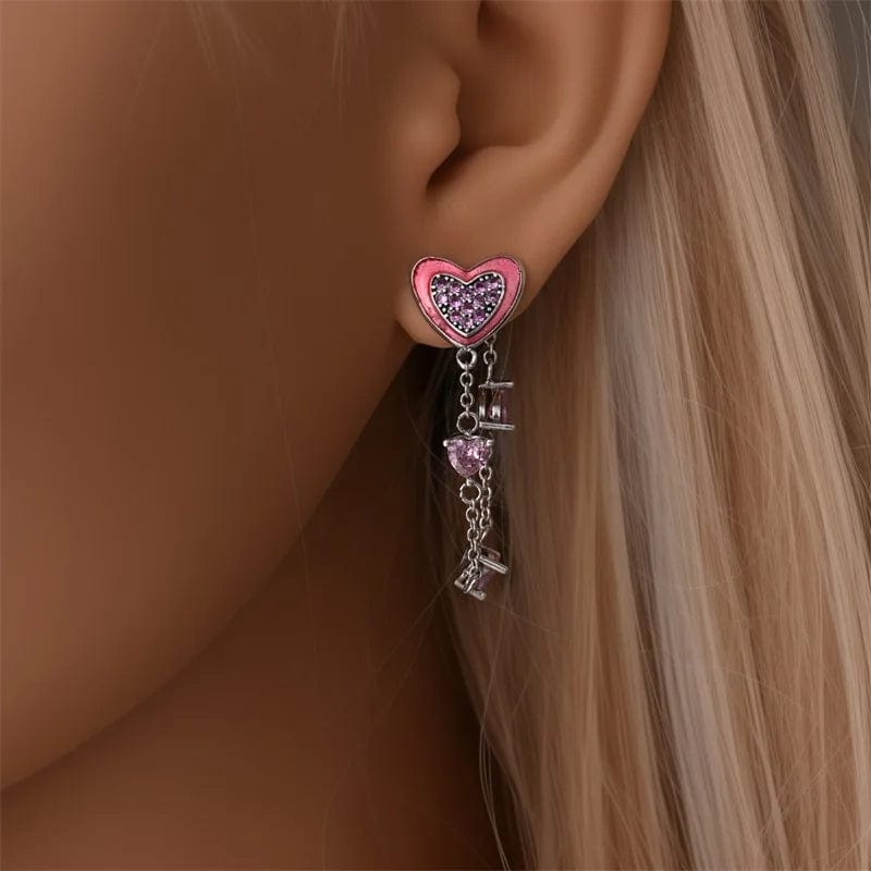 Liora Atelier Pink Crystal Heart Dangle Earrings