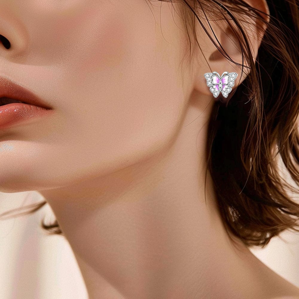 Liora Atelier Pink Enamel Butterfly Stud Earrings with Crystal Accents
