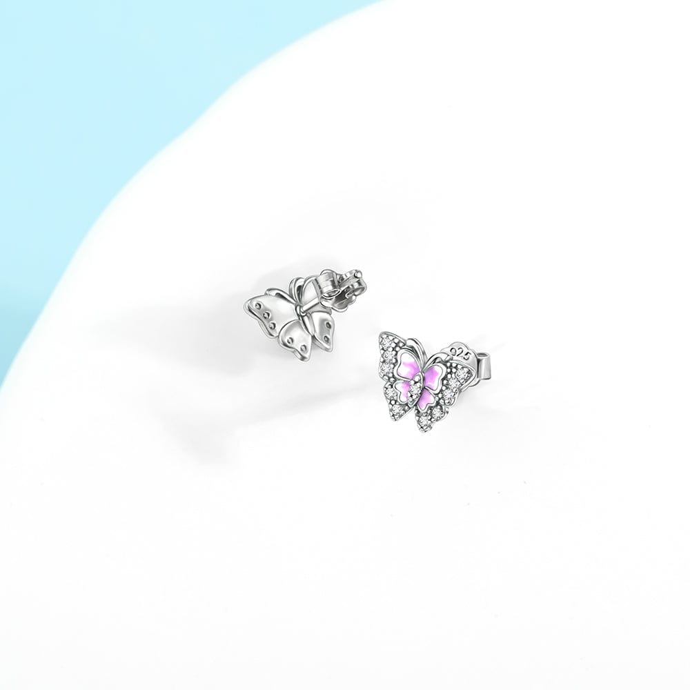 Liora Atelier Pink Enamel Butterfly Stud Earrings with Crystal Accents