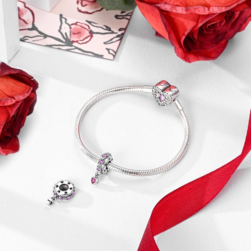 Liora Atelier Pink Heart Rose Petal Dangle Charm