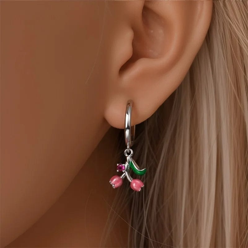 Liora Atelier Pink Lily of the Valley Dangle Hoop Earrings