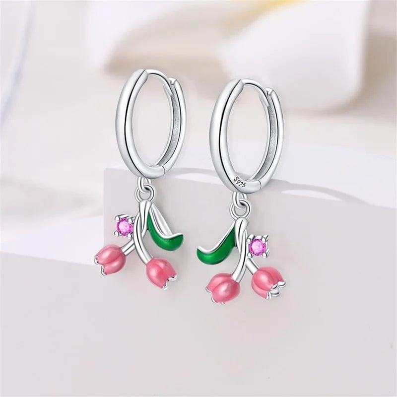 Liora Atelier Pink Lily of the Valley Dangle Hoop Earrings