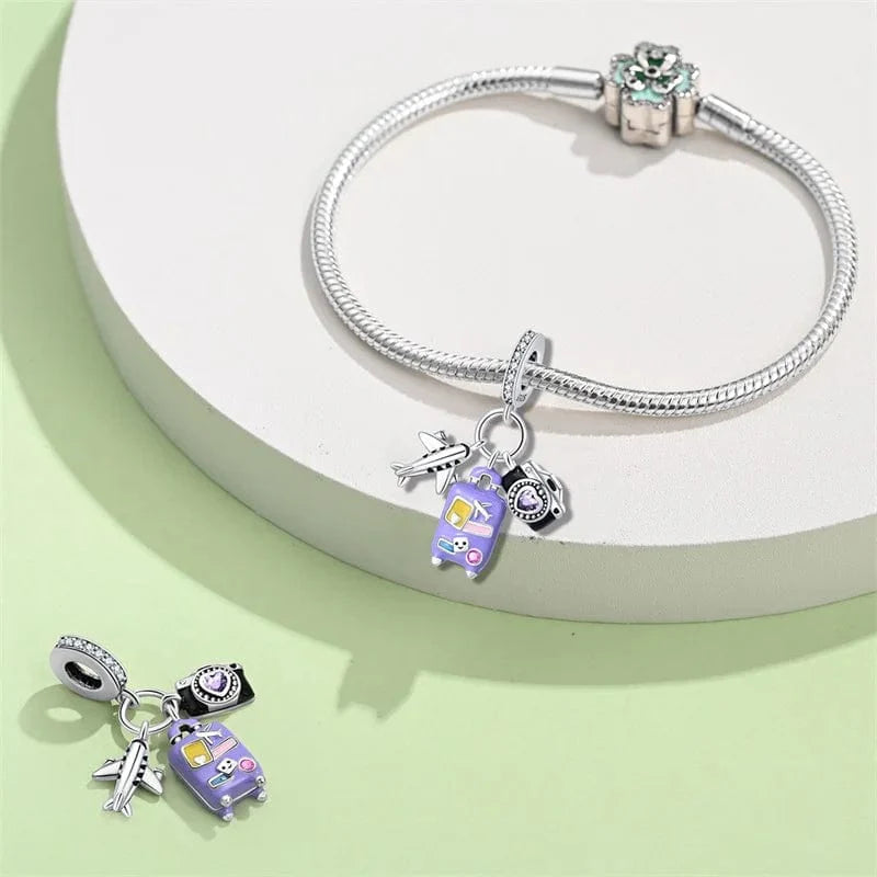 Liora Atelier Plane, Camera and Purple Suitcase Triple Dangle Charm