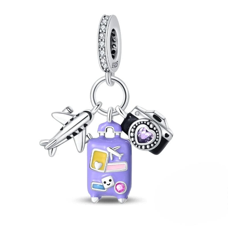 Liora Atelier Plane, Camera and Purple Suitcase Triple Dangle Charm
