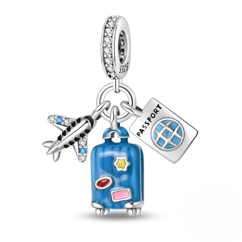 Liora Atelier Plane, Passport and Blue Suitcase Triple Dangle Charm