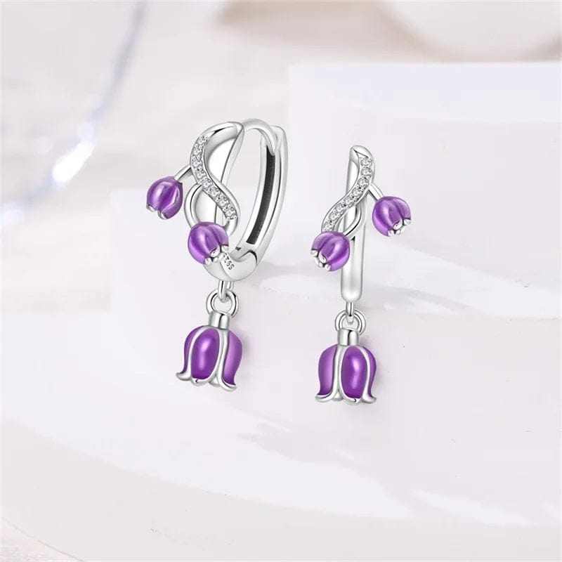 Liora Atelier Purple Bellflower Dangle Hoop Earrings