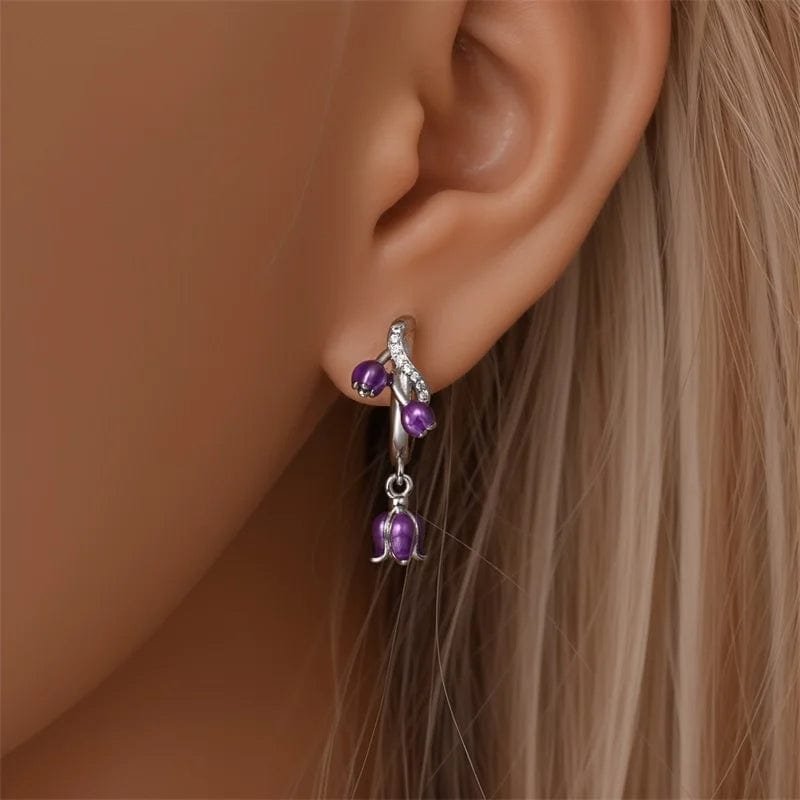 Liora Atelier Purple Bellflower Dangle Hoop Earrings