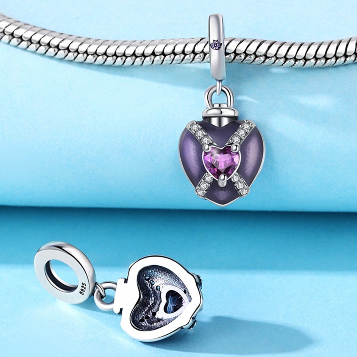 Liora Atelier Purple Heart Charm with Sparkling Pink Gemstone