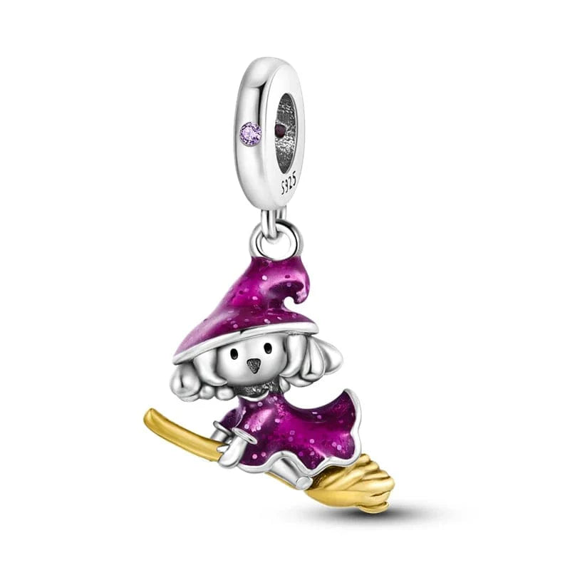 Liora Atelier Purple Witch on Broom Dangle Charm