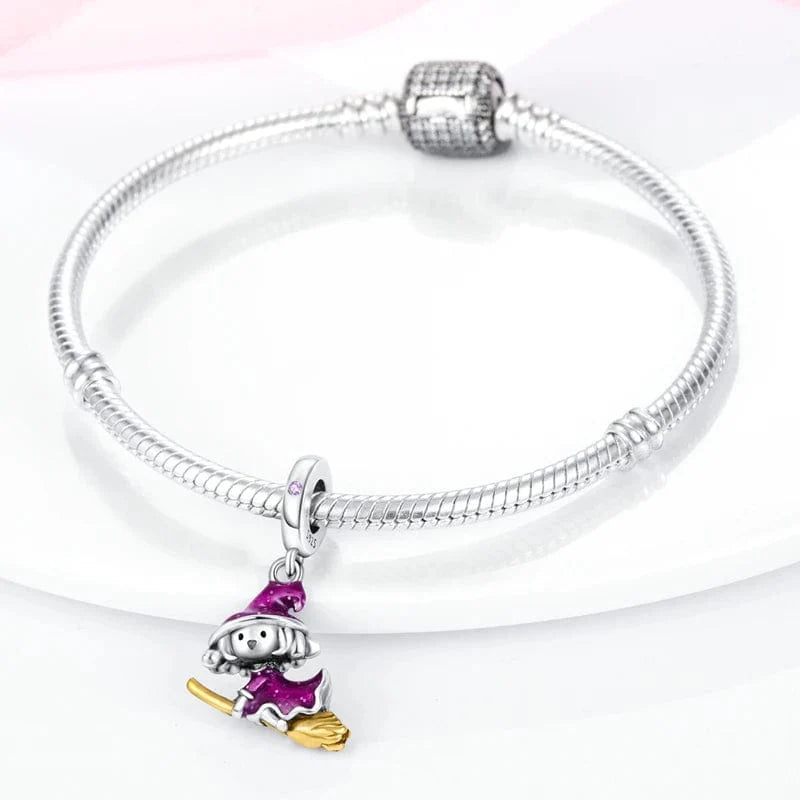 Liora Atelier Purple Witch on Broom Dangle Charm