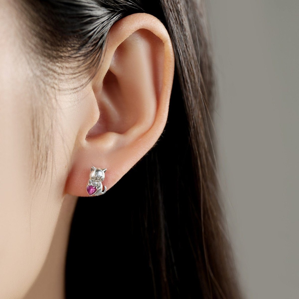 Liora Atelier Purrfectly Pink Heart Cat Studs.