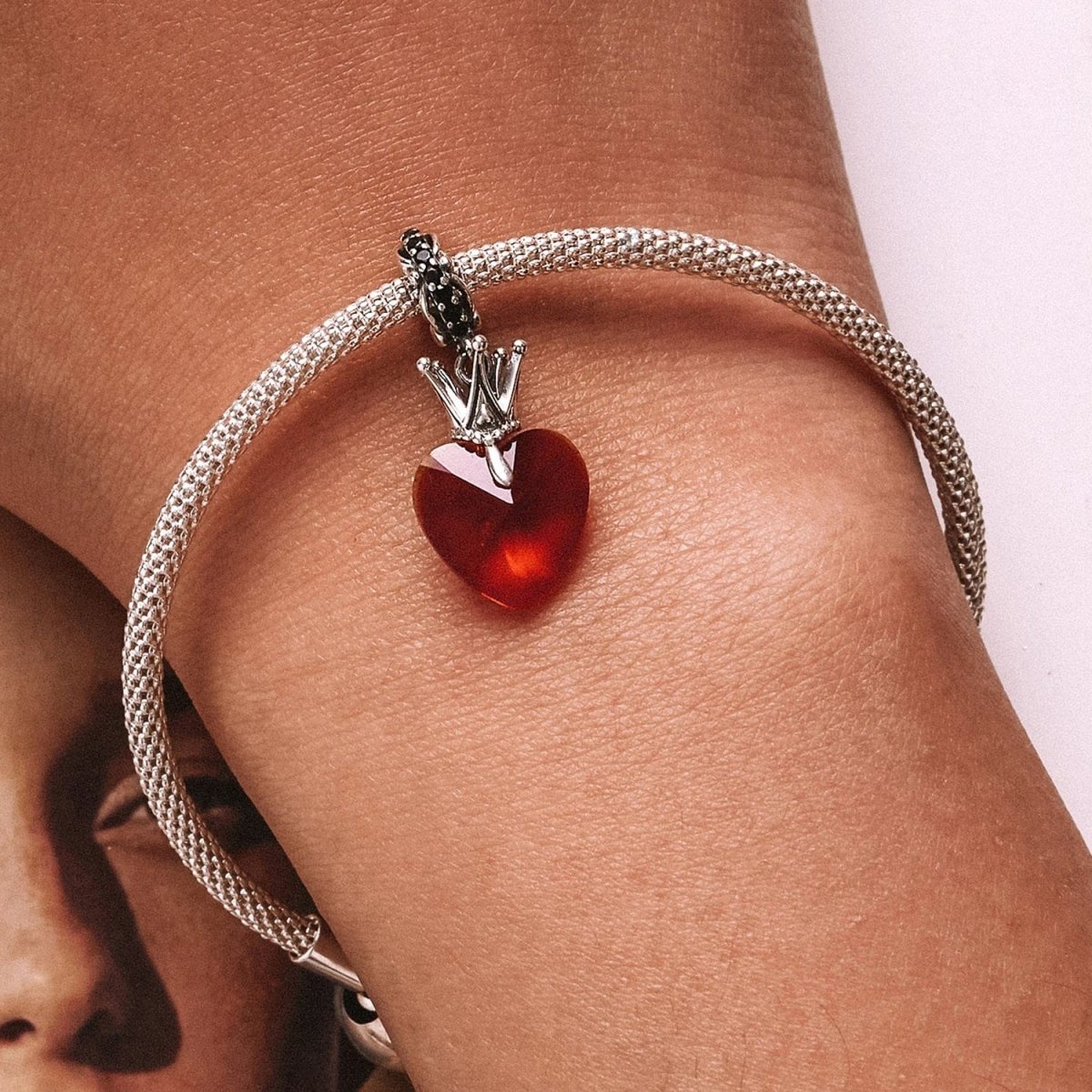 Liora Atelier Queen of Hearts Red Crystal and Crown Dangle Charm