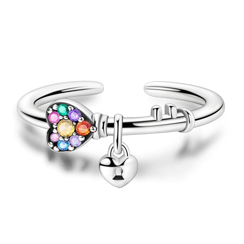 Liora Atelier Rainbow Heart & Lock Sterling Silver Adjustable Ring