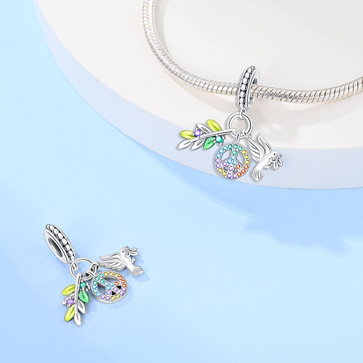 Liora Atelier Rainbow Peace Sign with Dove and Olive Branch Charm