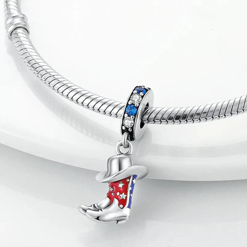 Liora Atelier Red & Blue Cowboy Boots Hat Dangle Charm