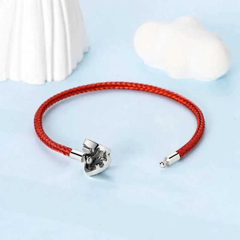 Liora Atelier Red Braided Leather Bracelet with Heart Clasp